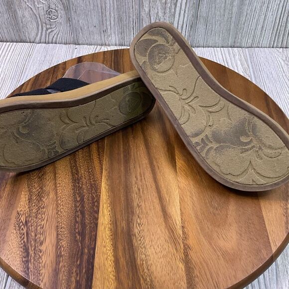 Roxy Women's 8.5 Open Toe Tan Black Cork Canvas Sandals Slides Beach - Picture 8 of 9